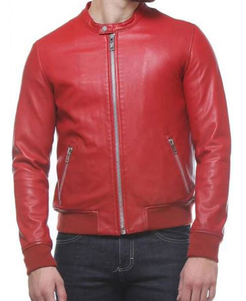 Men's FJM469 Bomber Red Leather Jacket