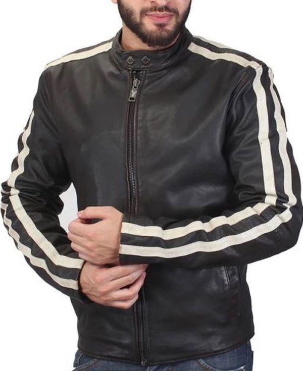 men’s fjm473 striped dark brown leather jacket