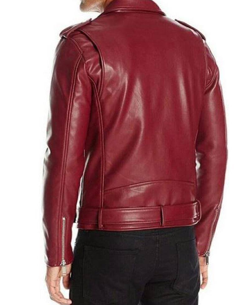 Men's FJM493 Asymmetrical Motorcycle Red Leather Jacket Men's FJM493 Asymmetrical Motorcycle Red Leather Jacket - Image 2
