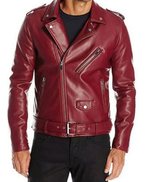 Men's FJM493 Asymmetrical Motorcycle Red Leather Jacket
