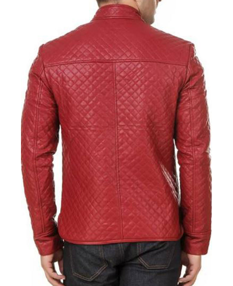 Men's FJM531 Quilted Red Leather Jacket Men's FJM531 Quilted Red Leather Jacket - Image 2