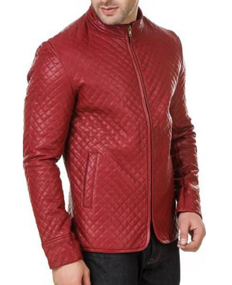 Men's FJM531 Quilted Red Leather Jacket Men's FJM531 Quilted Red Leather Jacket - Image 3