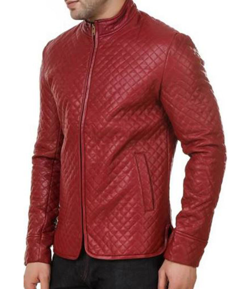 Men's FJM531 Quilted Red Leather Jacket Men's FJM531 Quilted Red Leather Jacket - Image 4