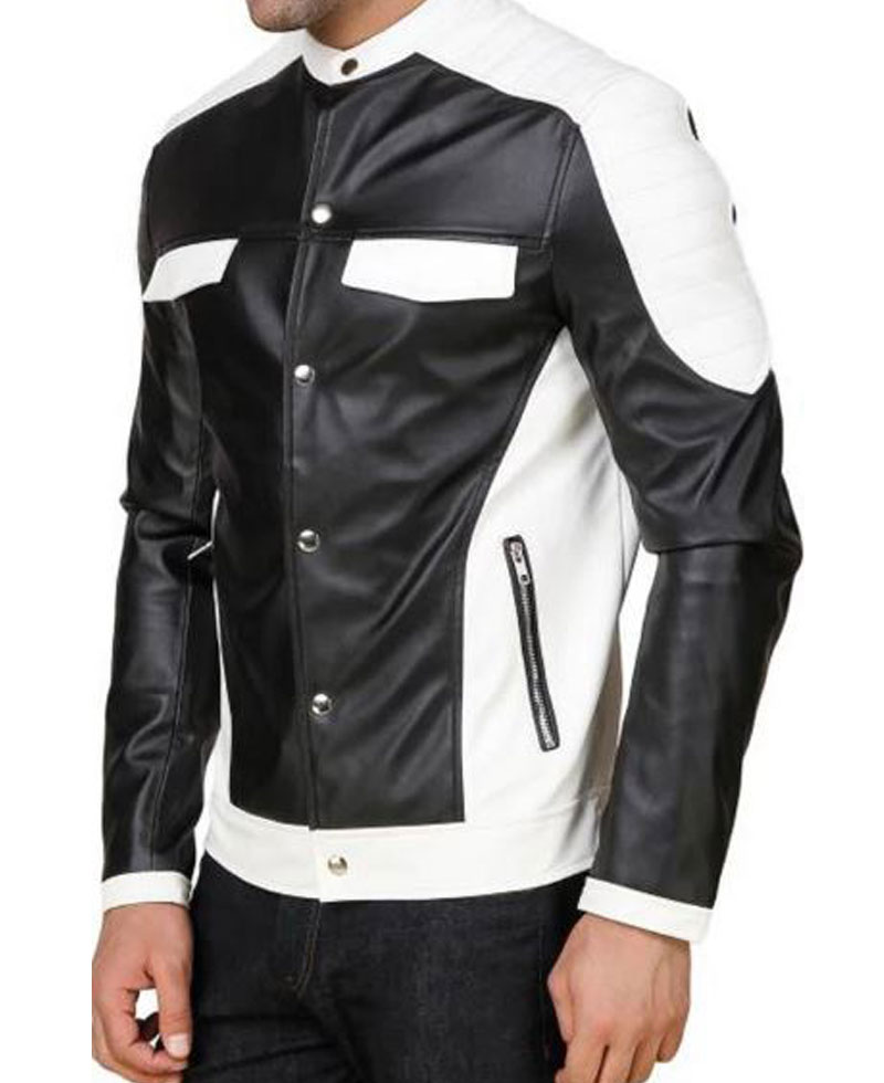 Men's FJM558 Shirt Style Black and White Leather Jacket Men's FJM558 Shirt Style Black and White Leather Jacket - Image 3