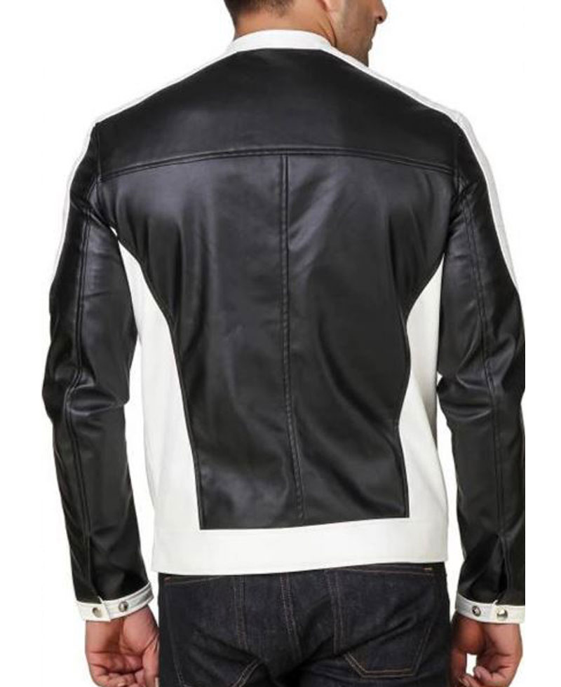 Men's FJM558 Shirt Style Black and White Leather Jacket Men's FJM558 Shirt Style Black and White Leather Jacket - Image 2