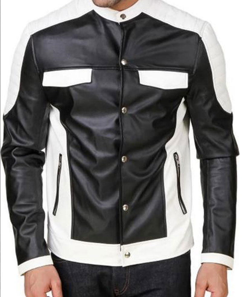 Men's FJM558 Shirt Style Black and White Leather Jacket Men's FJM558 Shirt Style Black and White Leather Jacket