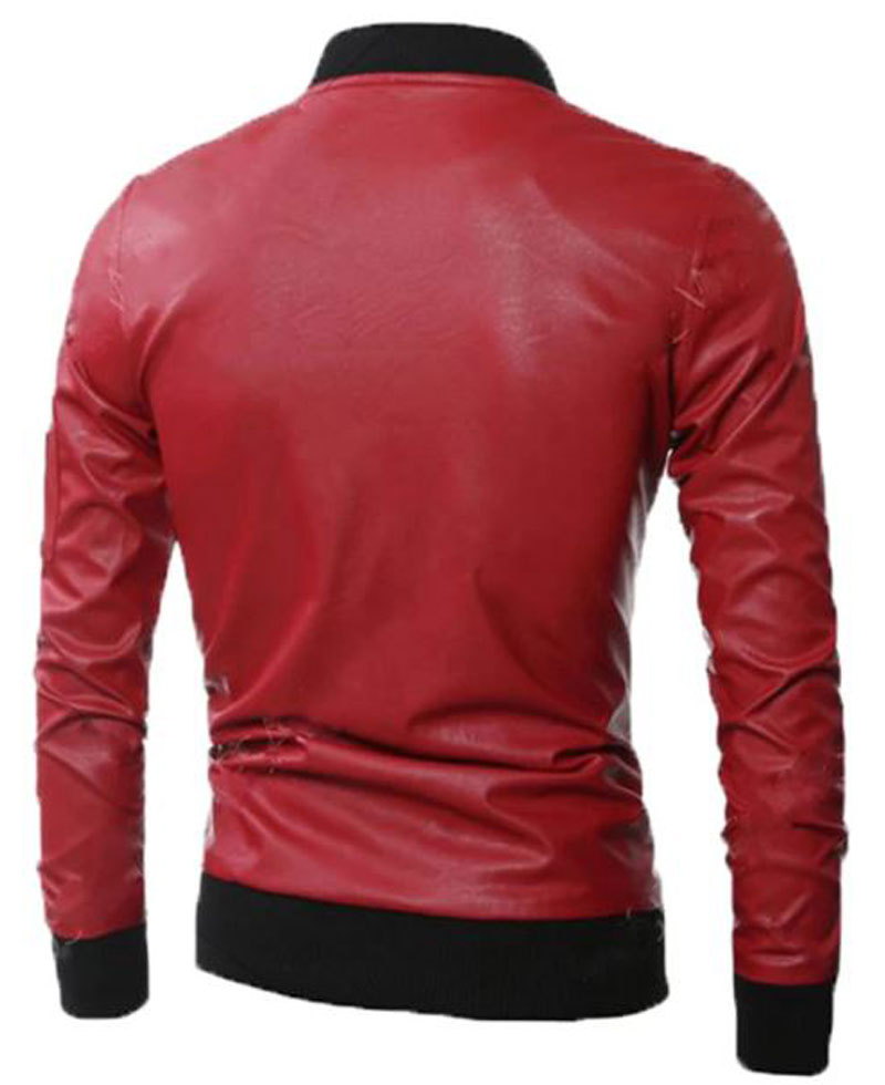 Men's FJM560 Bomber Black Rib Red Leather Jacket Men's FJM560 Bomber Black Rib Red Leather Jacket - Image 2
