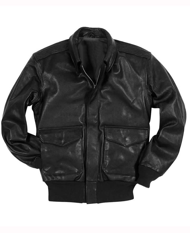 Men's Flight A-2 Black Leather Bomber Jacket