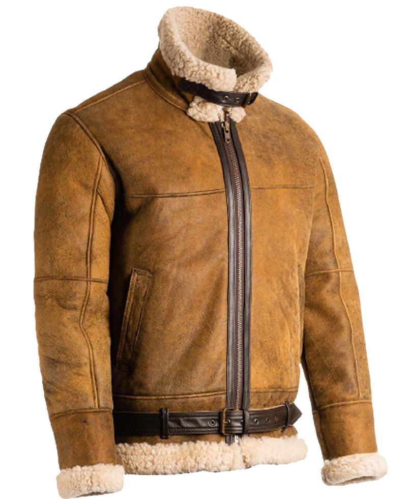 Men's Flight Aviator B3 Shearling Brown Leather Jacket Men's Flight Aviator B3 Shearling Brown Leather Jacket - Image 2