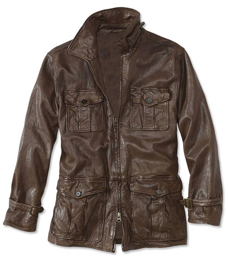 Men's Flap Pockets Motorcycle Fulton Brown Leather Jacket Men's Flap Pockets Motorcycle Fulton Brown Leather Jacket