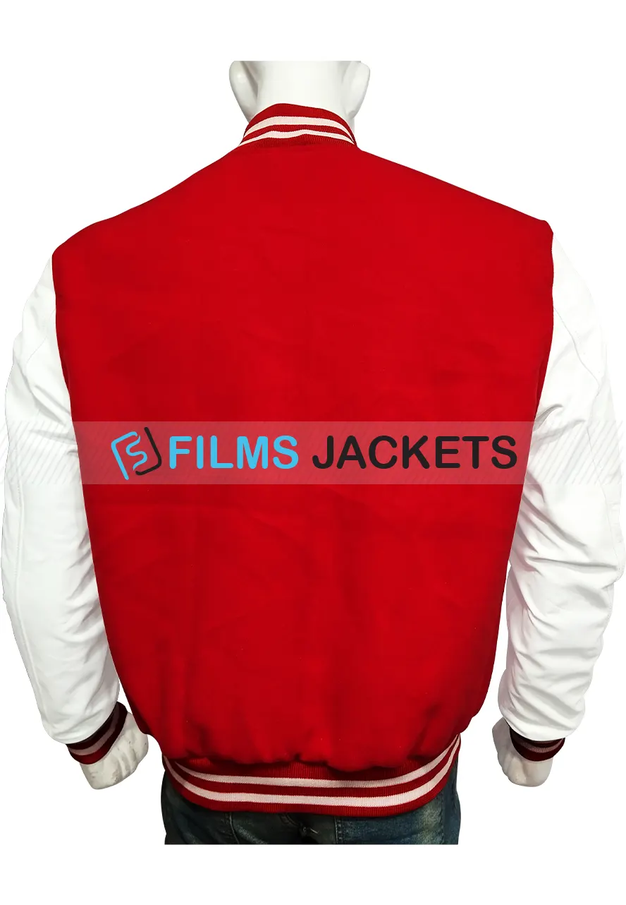 Men's Bomber Harvard Red and White Jacket Men's Bomber Harvard Red and White Jacket - Image 4
