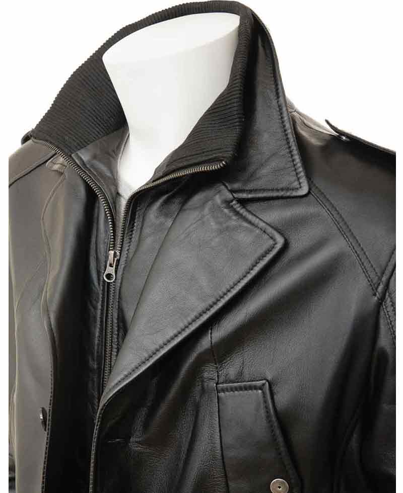 Men's High Neck Collar Black Peacoat Men's High Neck Collar Black Peacoat - Image 2