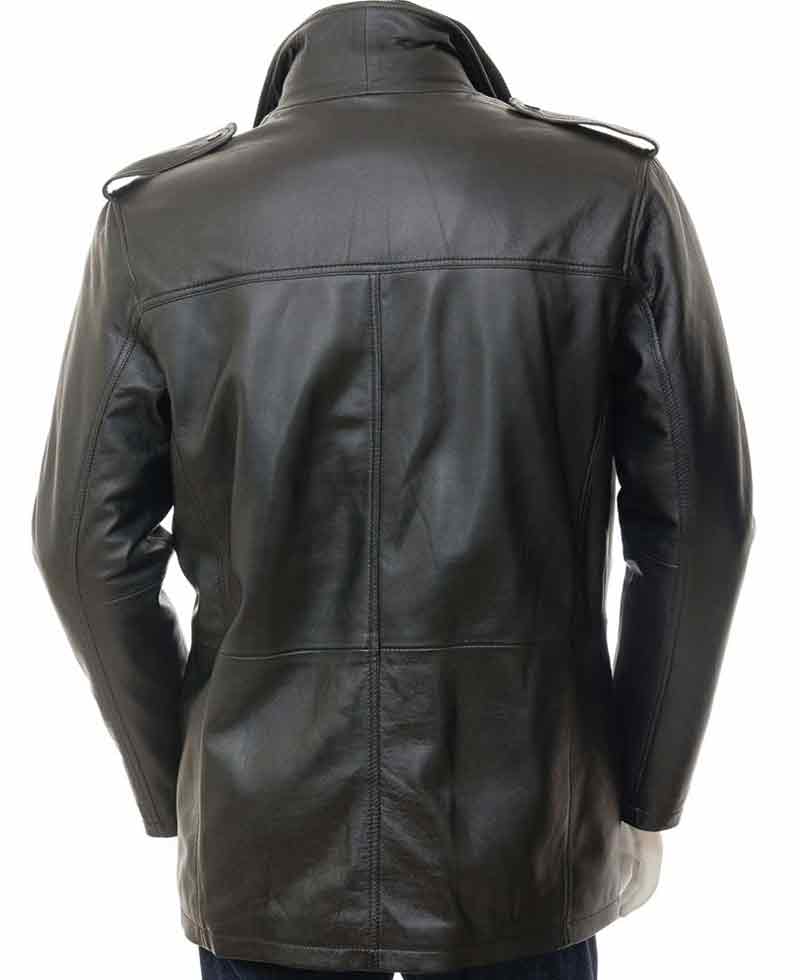 Men's High Neck Collar Black Peacoat Men's High Neck Collar Black Peacoat - Image 3
