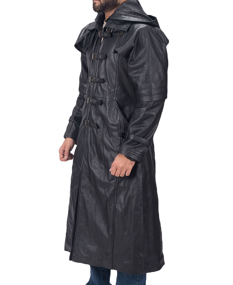Men's Huntsman Black Leather Trench Coat Men's Huntsman Black Leather Trench Coat - Image 2