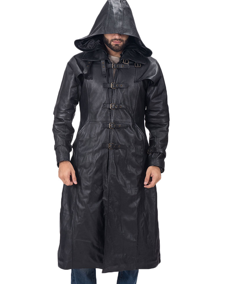 Men's Huntsman Black Leather Trench Coat Men's Huntsman Black Leather Trench Coat - Image 4