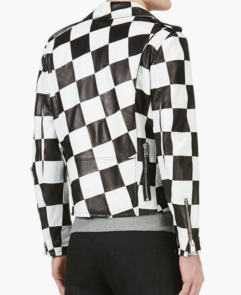 Men's Belted Checkerboard Leather Jacket Men's Belted Checkerboard Leather Jacket - Image 3