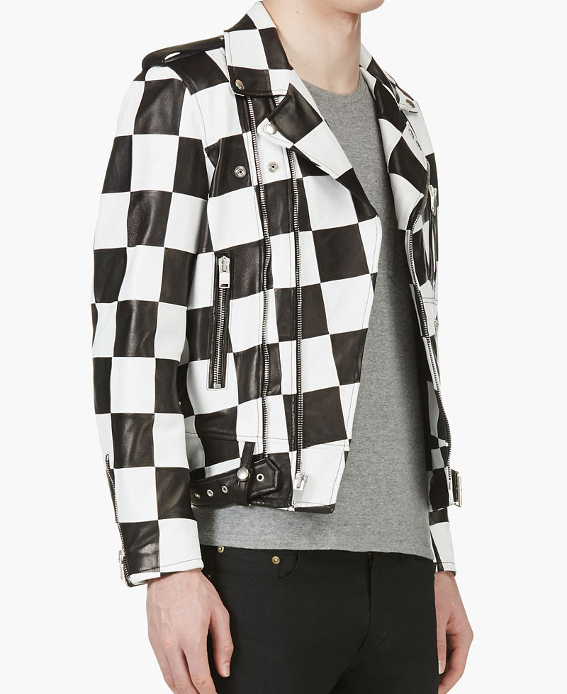 Men's Belted Checkerboard Leather Jacket Men's Belted Checkerboard Leather Jacket - Image 4
