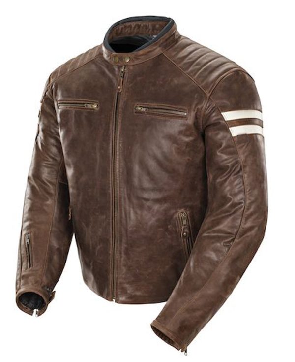 Men's Snap Tab Collar Biker Leather Jacket