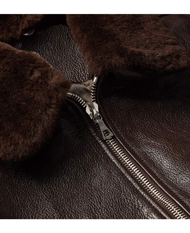 Men's John Bomber Brown Leather Jacket with Fur Collar Men's John Bomber Brown Leather Jacket with Fur Collar - Image 5