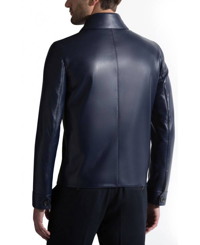 Men's Navy Blue Leather Peacoat Men's Navy Blue Leather Peacoat - Image 2