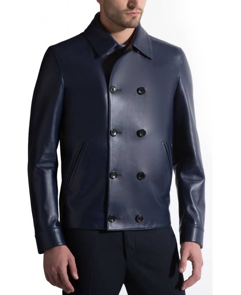 Men's Navy Blue Leather Peacoat Men's Navy Blue Leather Peacoat