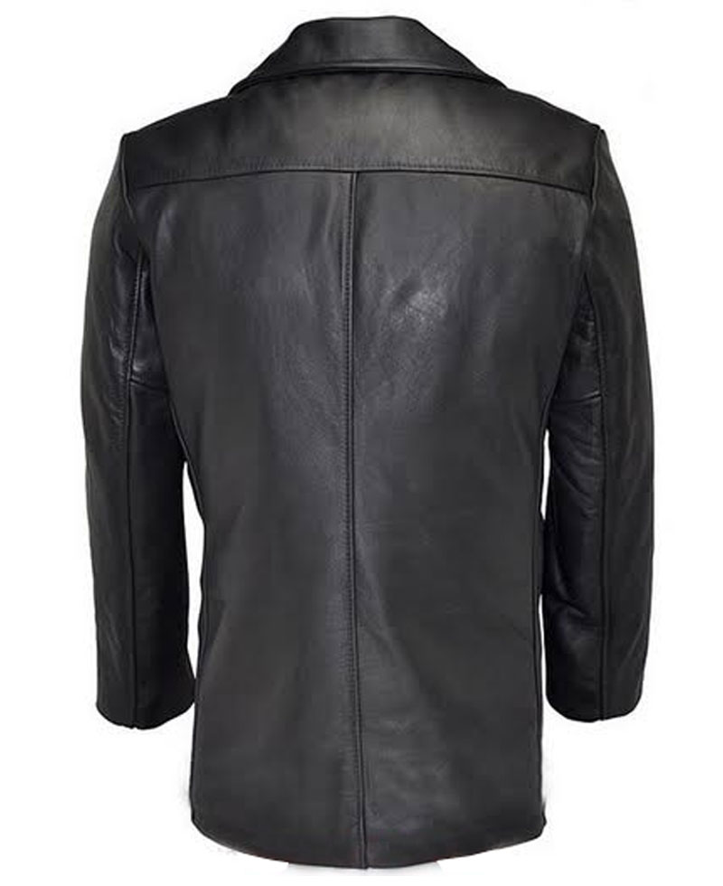 Men's Leather Pea Coat Men's Leather Pea Coat - Image 2