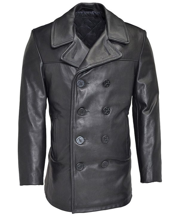 Men's Leather Pea Coat