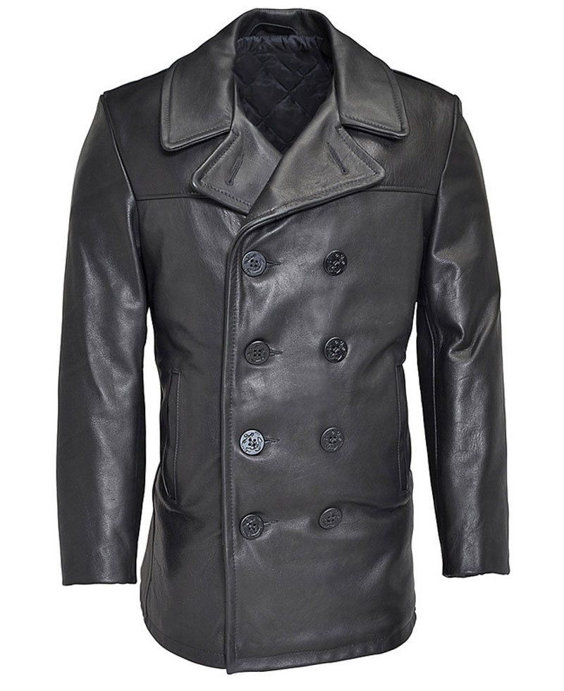 Men's Leather Pea Coat