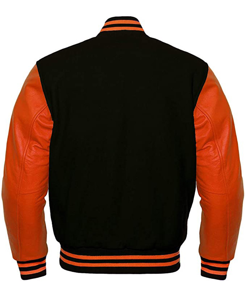 Men's Varsity Black and Orange Jacket Men's Varsity Black and Orange Jacket - Image 2