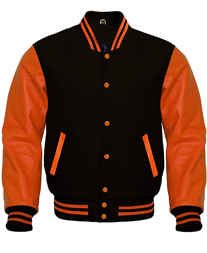 Men's Varsity Black and Orange Jacket Men's Varsity Black and Orange Jacket