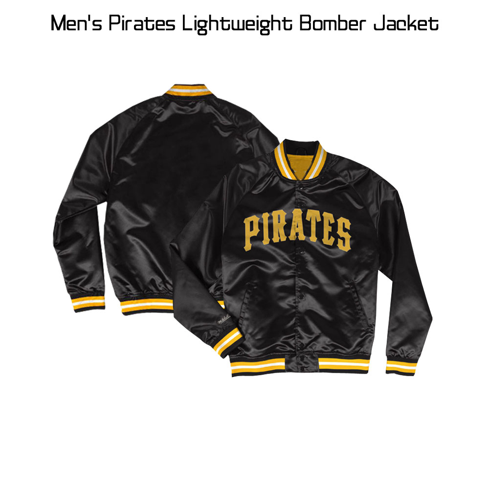 Men's Pirates Lightweight Black Bomber Satin Jacket Men's Pirates Lightweight Black Bomber Satin Jacket - Image 3