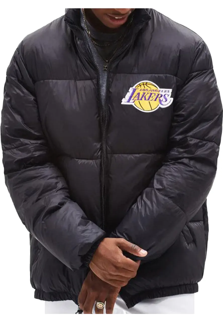 Men's Puffer Lakers Los Angeles Black Jacket Men's Puffer Lakers Los Angeles Black Jacket - Image 2