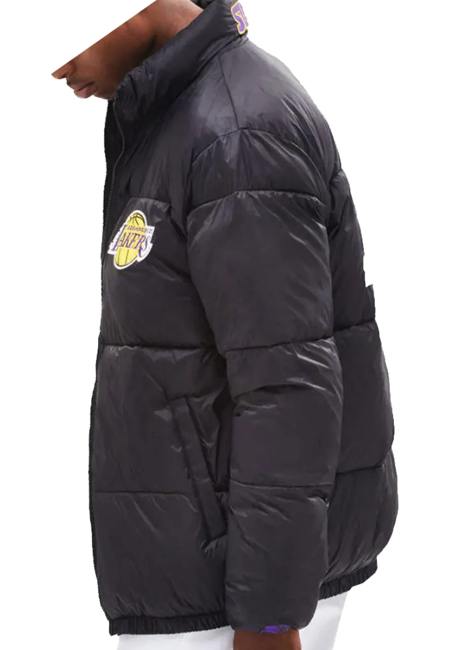 Men's Puffer Lakers Los Angeles Black Jacket Men's Puffer Lakers Los Angeles Black Jacket - Image 3