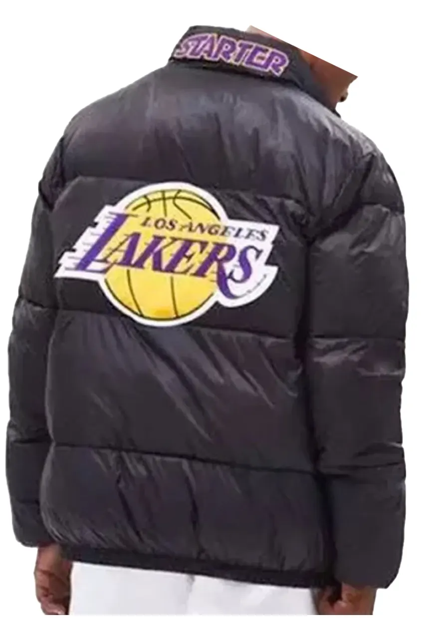 Men's Puffer Lakers Los Angeles Black Jacket Men's Puffer Lakers Los Angeles Black Jacket - Image 4