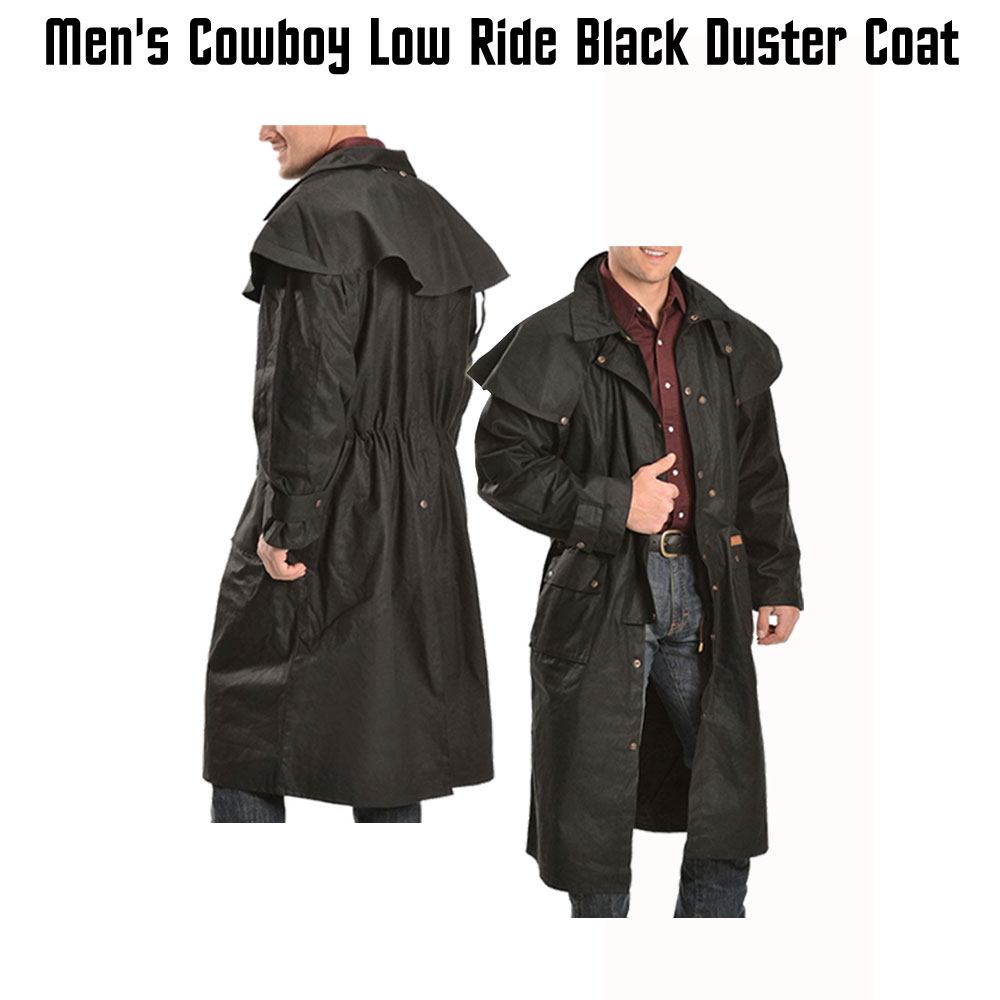 Men's Low Ride Cowboy Black Duster mens low ride black duster coat