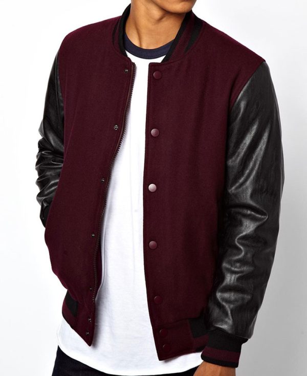 Men's Bomber College Varsity Maroon and Black Jacket