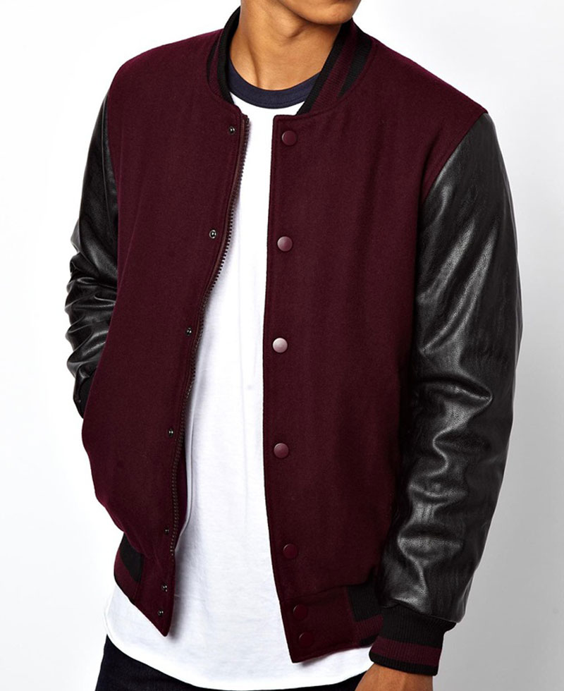 Men's Bomber College Varsity Maroon and Black Jacket Men's Bomber College Varsity Maroon and Black Jacket