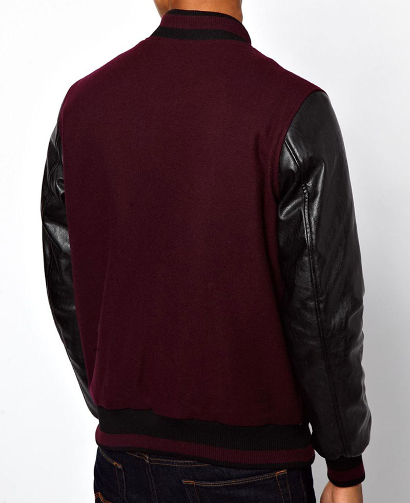 Men's Bomber College Varsity Maroon and Black Jacket Men's Bomber College Varsity Maroon and Black Jacket - Image 2