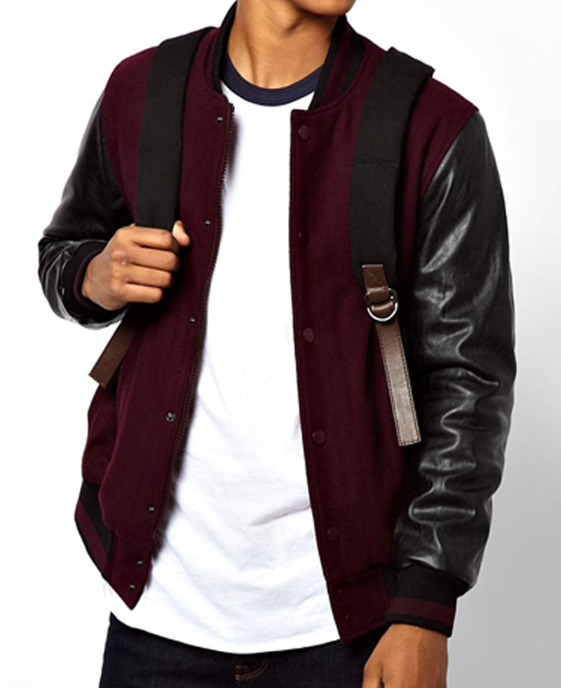 Men's Bomber College Varsity Maroon and Black Jacket Men's Bomber College Varsity Maroon and Black Jacket - Image 3