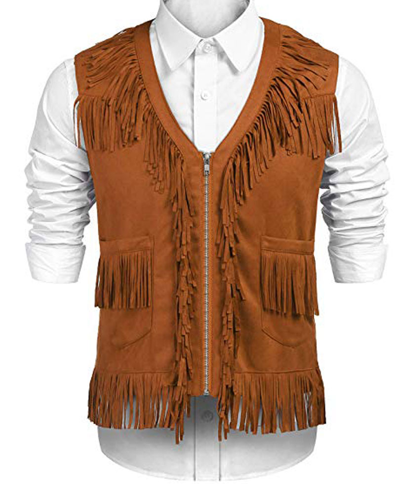 Men's MFJ021 Cowboy Fringe Brown Vest Men's MFJ021 Cowboy Fringe Brown Vest