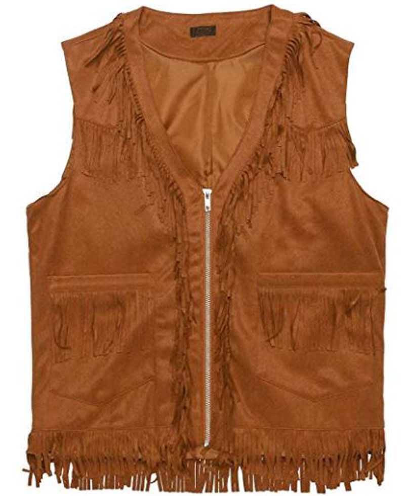 Men's MFJ021 Cowboy Fringe Brown Vest Men's MFJ021 Cowboy Fringe Brown Vest - Image 3
