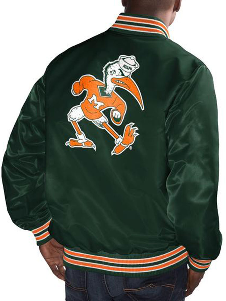 Men's Miami Hurricanes Green Satin Jacket Men's Miami Hurricanes Green Satin Jacket - Image 2