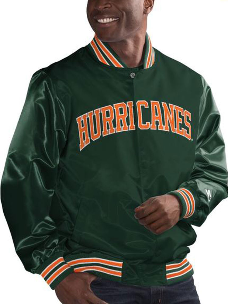 Men's Miami Hurricanes Green Satin Jacket Men's Miami Hurricanes Green Satin Jacket