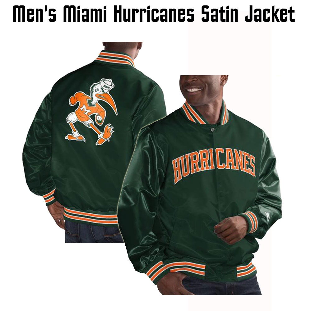 Men's Miami Hurricanes Green Satin Jacket Men's Miami Hurricanes Green Satin Jacket - Image 3