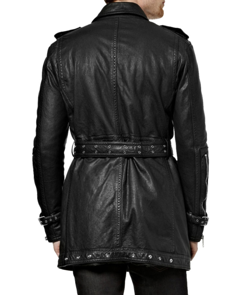Men's Biker Mid Length Leather Coat Men's Biker Mid Length Leather Coat - Image 2