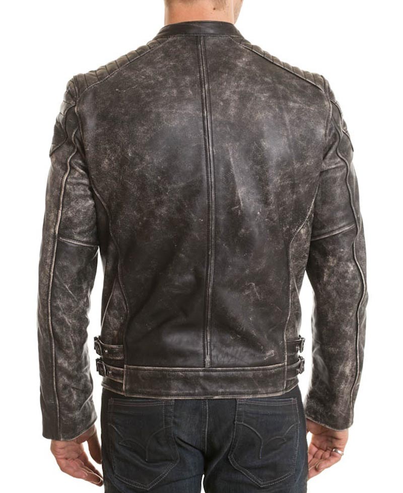 Men's Vintage Moto Collar Black Leather Jacket Men's Vintage Moto Collar Black Leather Jacket - Image 2