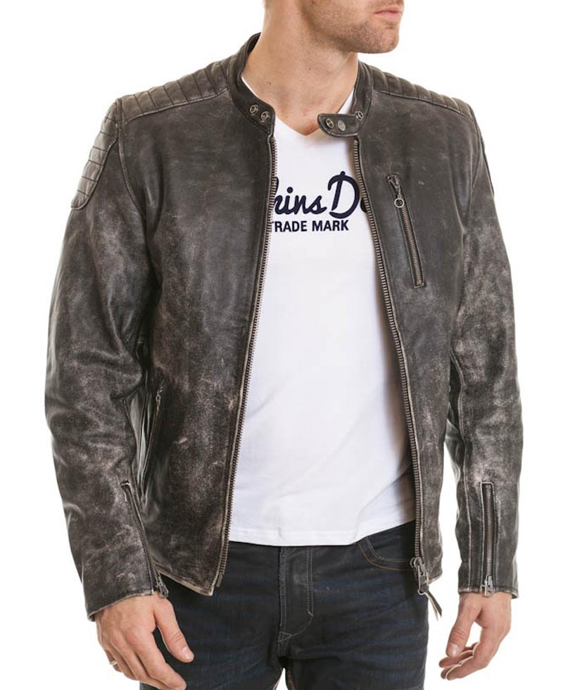 Men's Vintage Moto Collar Black Leather Jacket Men's Vintage Moto Collar Black Leather Jacket - Image 3