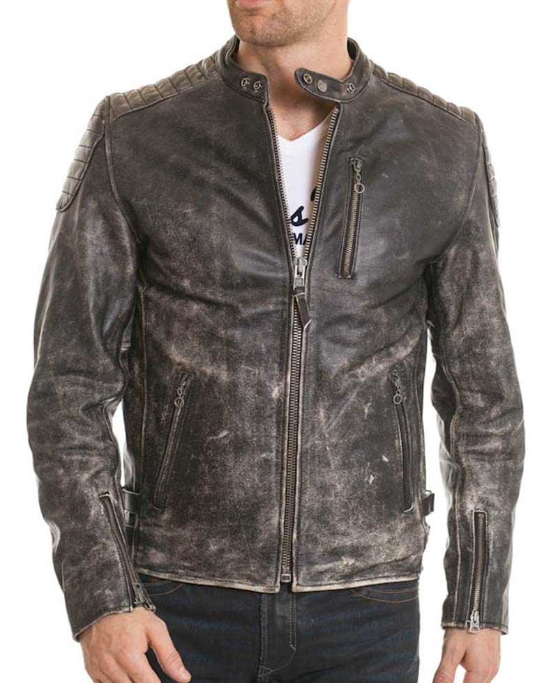 Men's Vintage Moto Collar Black Leather Jacket
