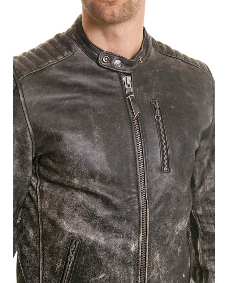 Men's Vintage Moto Collar Black Leather Jacket Men's Vintage Moto Collar Black Leather Jacket - Image 4