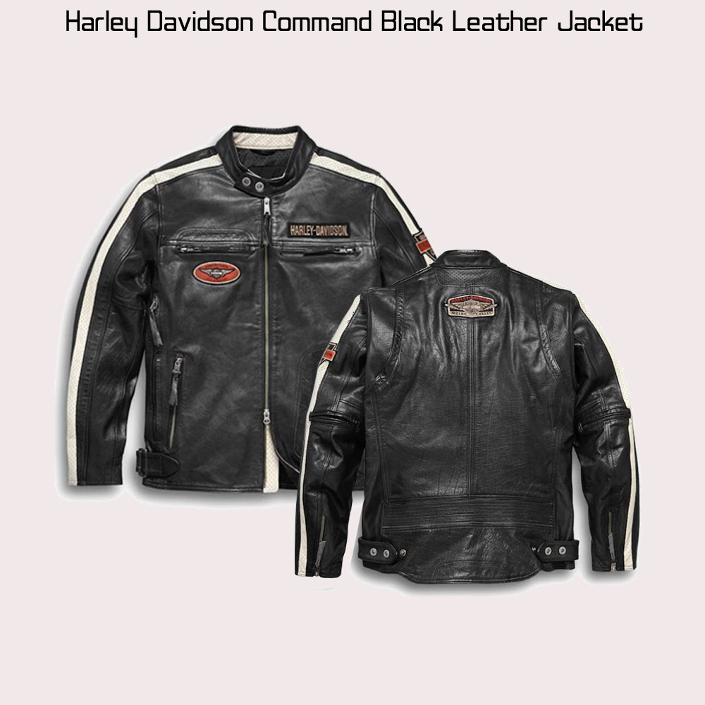 Men's Motorcycle Harley Davidson Command Black Leather Jacket Men's Motorcycle Harley Davidson Command Black Leather Jacket - Image 3
